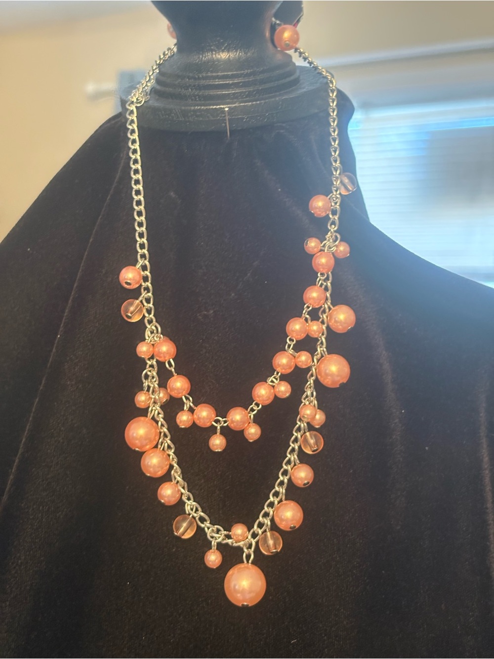 Coral Bead Multi-Strand Statement Necklace